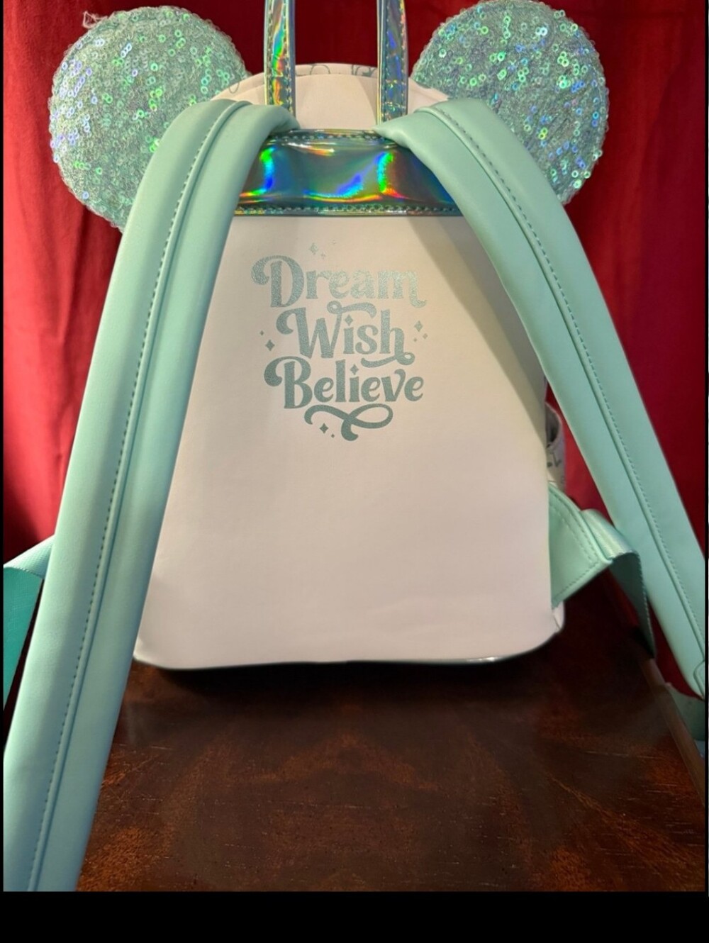 Loungefly Mint Sequin Ear Mini Backpack with Holographic Trim